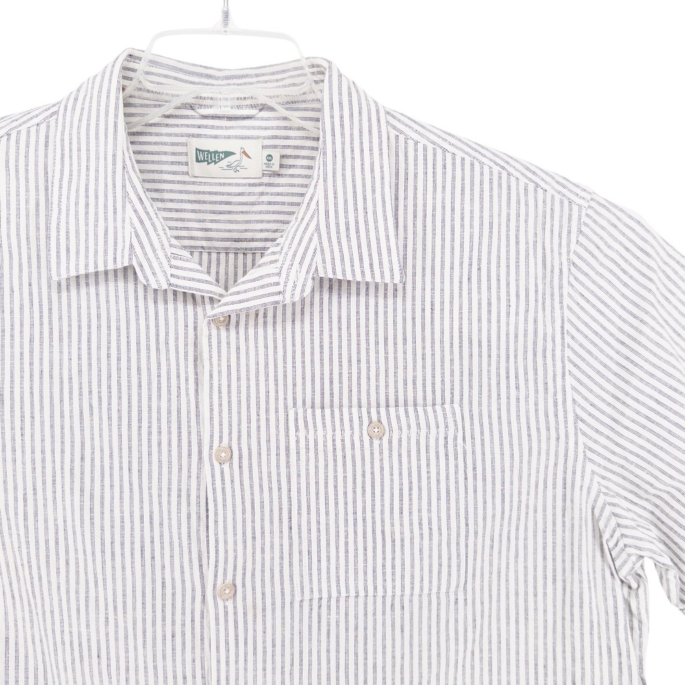 Wellen Mens XXL Button Down Shirt White Striped Organic Cotton Hemp Huckberry